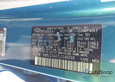 2020 Hyundai Tucson Se из США, поврежденный, VIN KM8J23A47LU149399